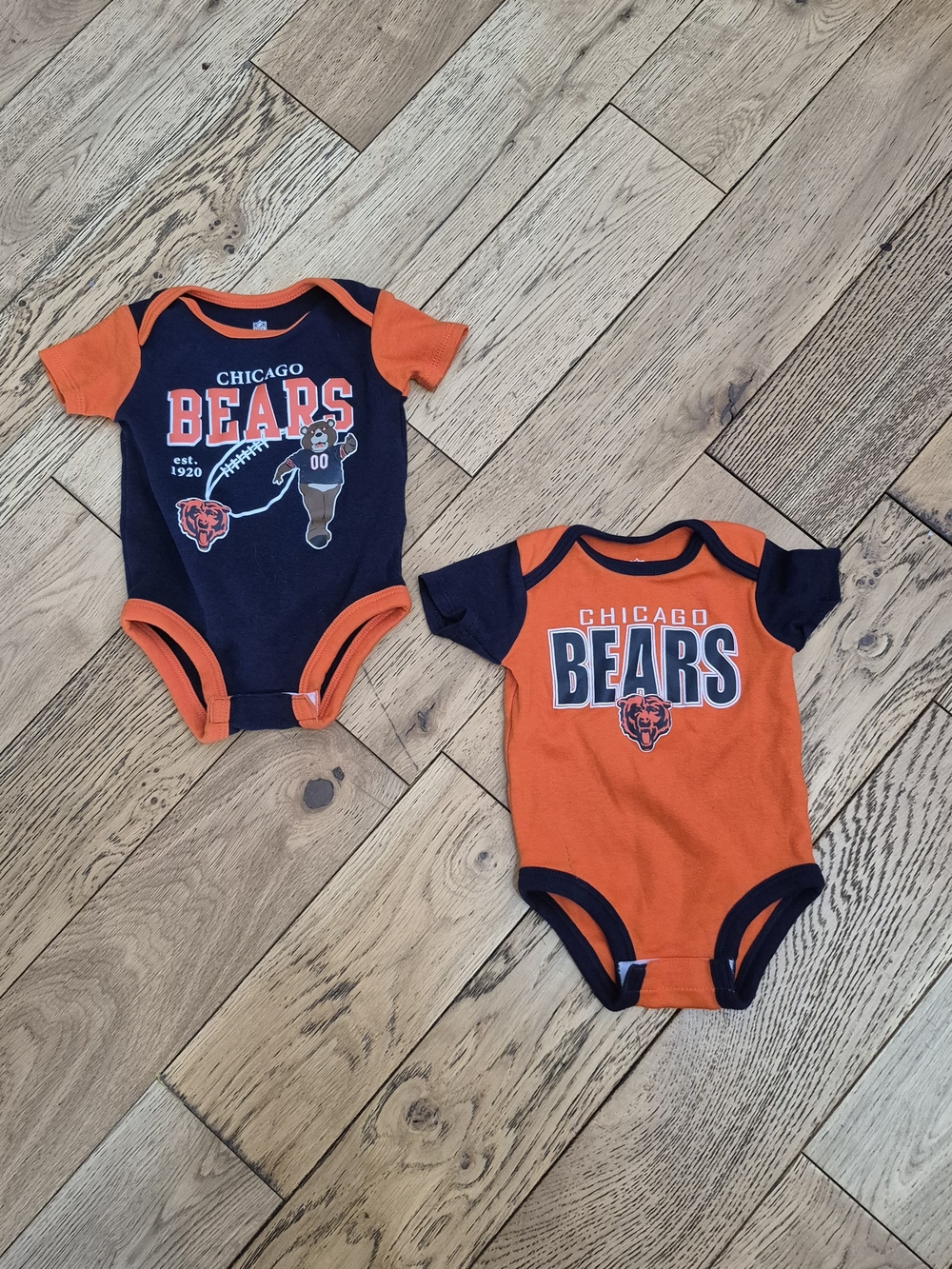 Chicago Bears NFL Baby Bodysuits 3-6M Lot of 2 Team Apparel Orange Navy